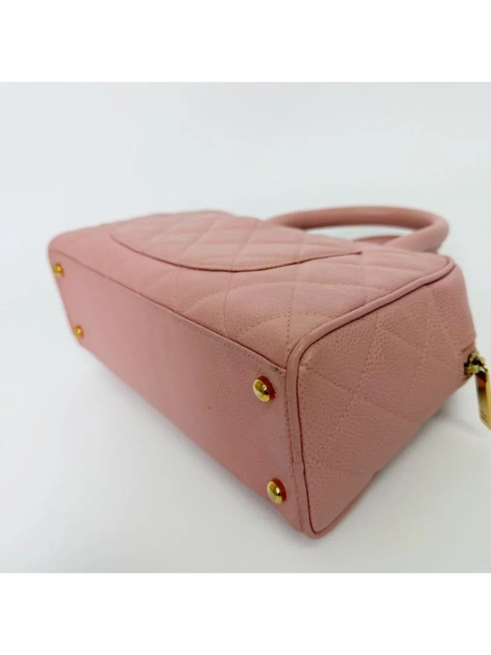 Chanel CC Logo Quilted Mini Boston Bag Caviar Leather Pink Gold Vintage